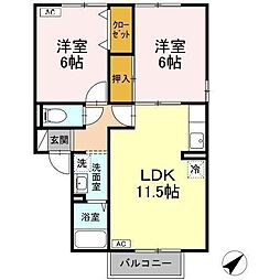メゾンポルテ　A棟 2階2LDKの間取り