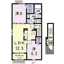 Ｐｒｉｍａｖｅｒａ荻杼II 2階2LDKの間取り