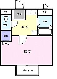 サン・ラヴィアンＢ 1階1Kの間取り