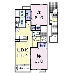 プラシードA 2LDKの間取図画像