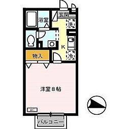 ハーヴェスト 2階1Kの間取り