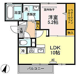 グランオッツイズモ 2階1LDKの間取り
