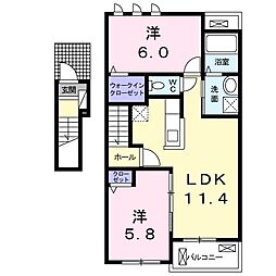 エスポワールＢ 2階2LDKの間取り