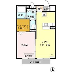 リシェスSERI 2階1LDKの間取り