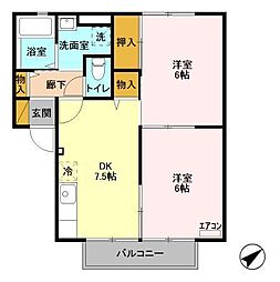 コンフォールA 2DKの間取図画像