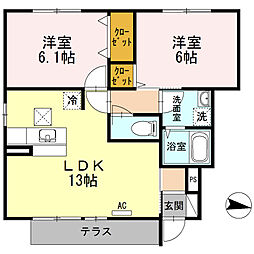 ＷＩＴーＬ神辺 1階2LDKの間取り