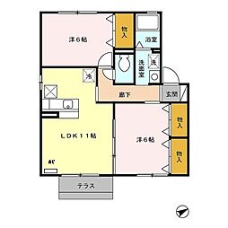 ハイム八橋 1階2LDKの間取り