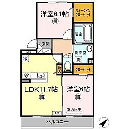 シャインクレヴィアB 2LDKの間取図画像