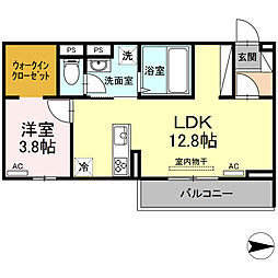 ブランネージュ中川B 1LDKの間取図画像