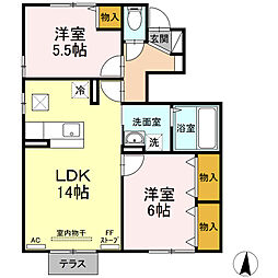 リビングタウン浜田C 2LDKの間取図画像