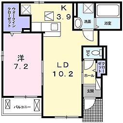 ネオ・クレメントB 1LDKの間取図画像