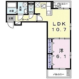 AFCレジデンス・登呂B 1LDKの間取図画像