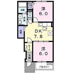 プロムナードソレイユA 2DKの間取図画像