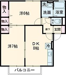 さくら館　A棟 2階2DKの間取り