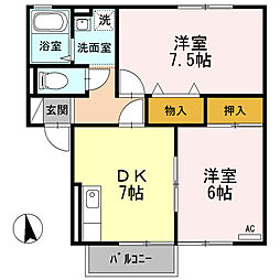 ボナールハイツ　AB 1階2DKの間取り