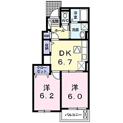サニーブライト原野 2DKの間取図画像