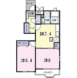 シェーンブルンB 2DKの間取図画像