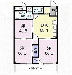 杉本ハイツ 2階3DKの間取り