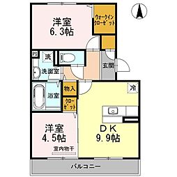 ICHI宮の下 2階2DKの間取り