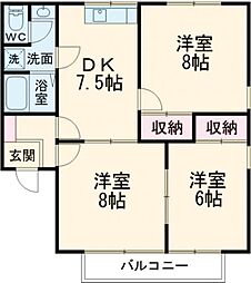 クレスト小林　Ｃ 1階3DKの間取り
