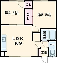 八十嶋マンション 2階2LDKの間取り