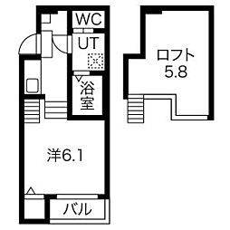 吹上パークタワー31F 1階1Kの間取り