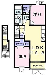 ウィスティリアパディ弐番館 2LDKの間取図画像