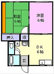 コーポアコギB 2DKの間取図画像