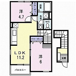 フィオーレ・ヴィラE 2LDKの間取図画像