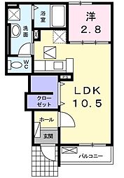 Villa・Modessa・D 1LDKの間取図画像