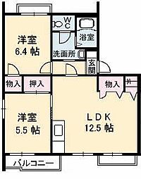 コタニハイツＡ 2階2LDKの間取り