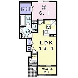 レリアン　I 1階1LDKの間取り
