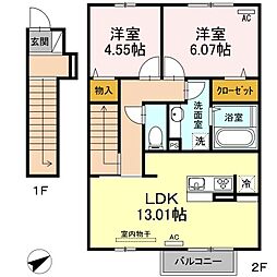 エトワール 2LDKの間取図画像