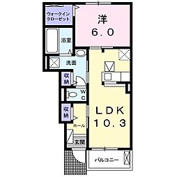 クラール柞原B 1LDKの間取図画像