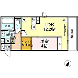 アルバルーチェ黒髪 1階1LDKの間取り