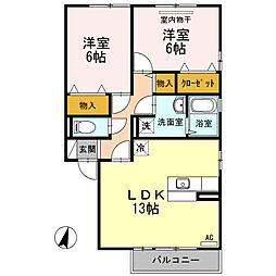 ソレイユ千田　A棟 2階2LDKの間取り