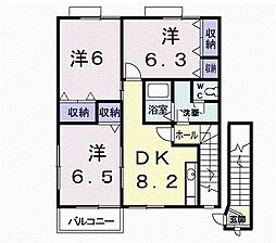 クレセント上乃木Ｃ 2階3DKの間取り
