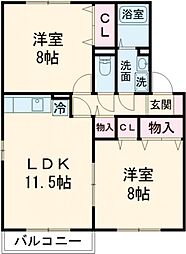 シェルクレール　五番館 2階2LDKの間取り