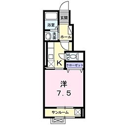 ロブレ2 1Kの間取図画像