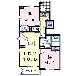 グレースガーデン南鳥生4 2LDKの間取図画像