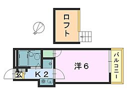 大和高田第22マンション 201 2階1Kの間取り