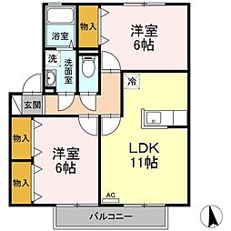 ロイヤルタウン有福B 2LDKの間取図画像