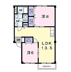 パークサイド．Ｕ 1階2LDKの間取り