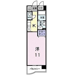 ヴィラグレイス2 1Kの間取図画像