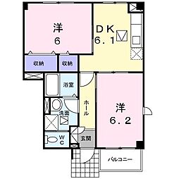 ジャルディーノＣ 1階2DKの間取り