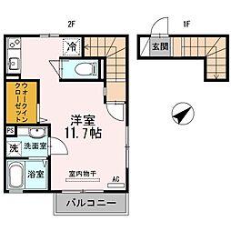 カーサアレテオ 2階ワンルームの間取り