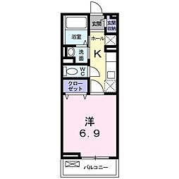 プラシード 2階1Kの間取り