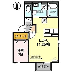 ラ・フィラーゲ 1LDKの間取図画像
