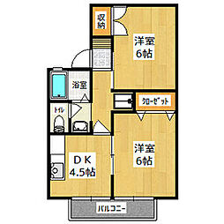 タウンハイツ鐘打坂D 2Kの間取図画像