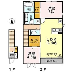 ネバーマインド1 2LDKの間取図画像